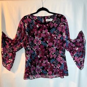 Kasper Women's Floral Blouse - Purple and Blue
